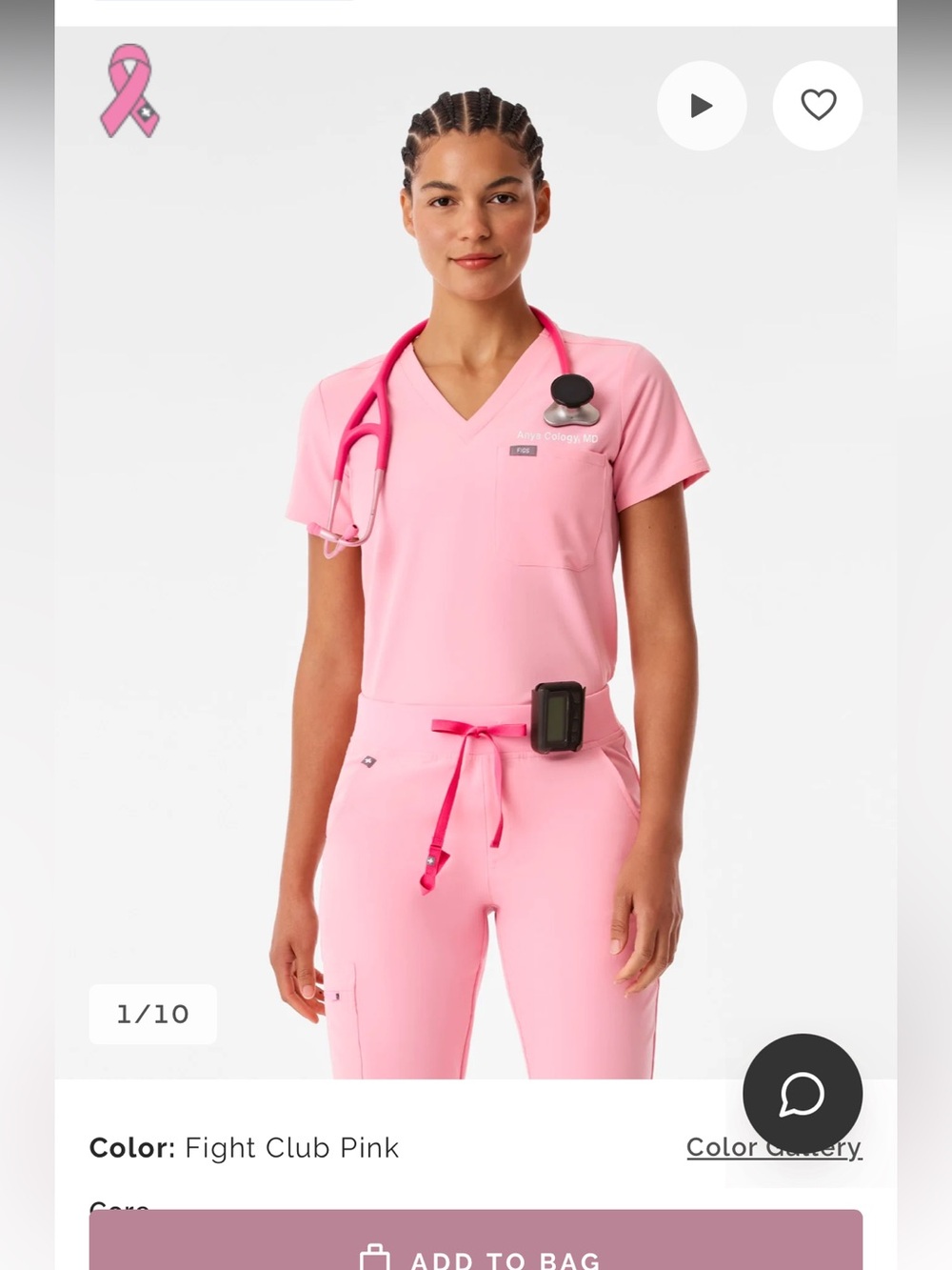 Figs XS petite- Fight Club Pink Catarina top